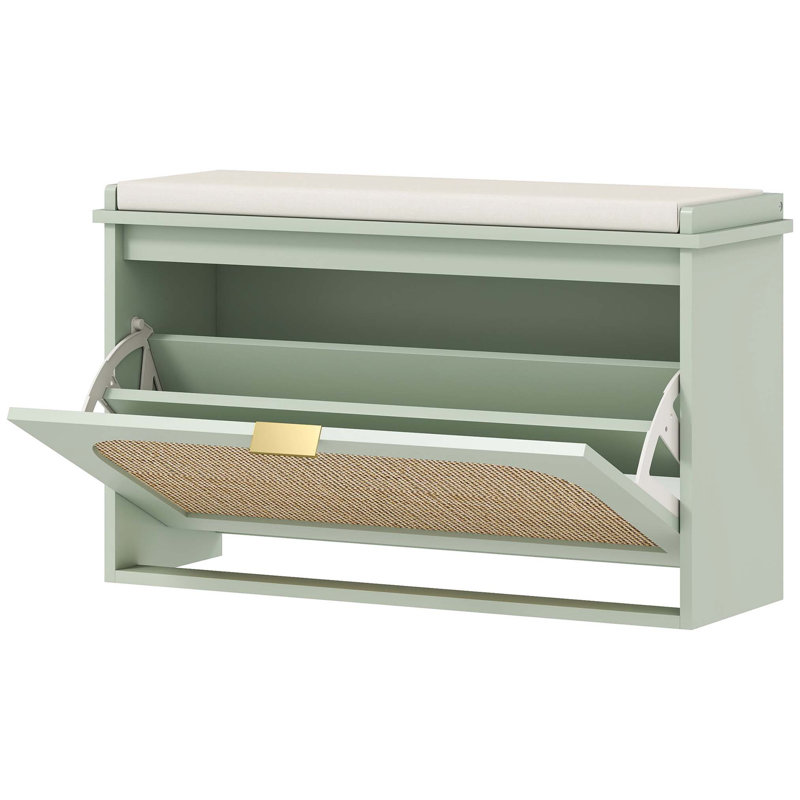 Shoe Storage Bench, 47cm H x 80cm W x 26cm D, Beige/Green