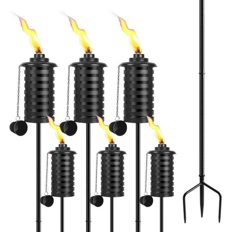 Paquet de 6 torches de jardin à citronnelle noires - métal 16 oz