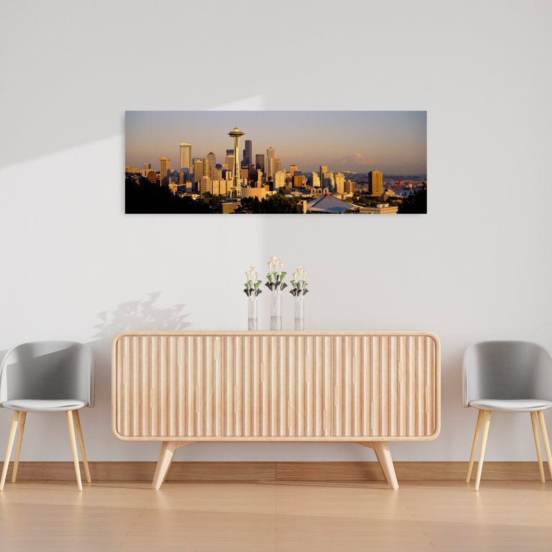 High Angle View Of Buildings In A City Seattle Washington State USA by Greg Probst - Wrapped Canvas Panoramic Print