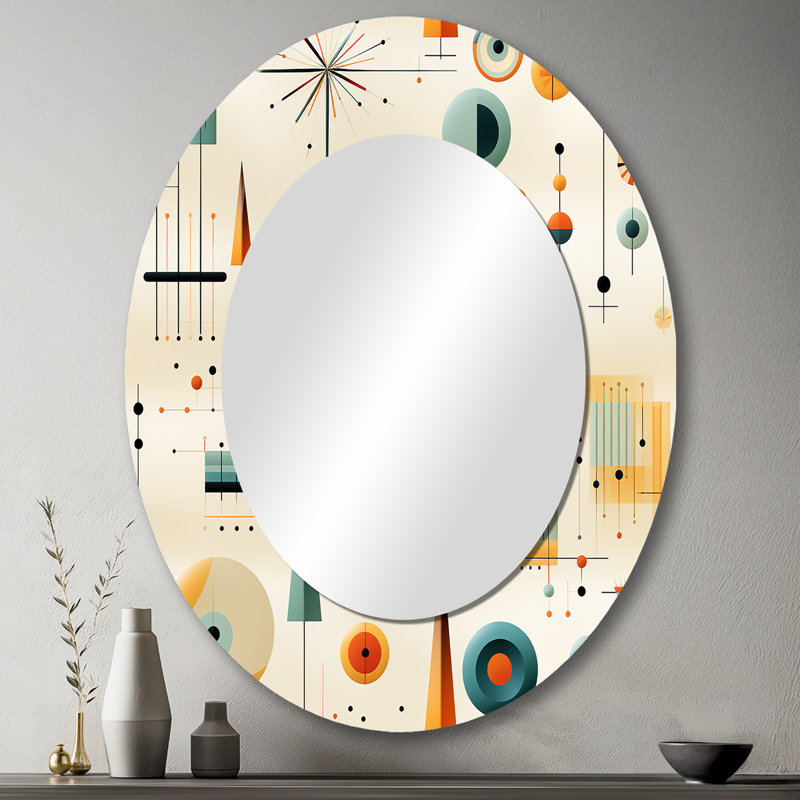 Décoration murale Mid-Century géométrique résurgente - miroir ovale orange, H 43 po x l 33 po