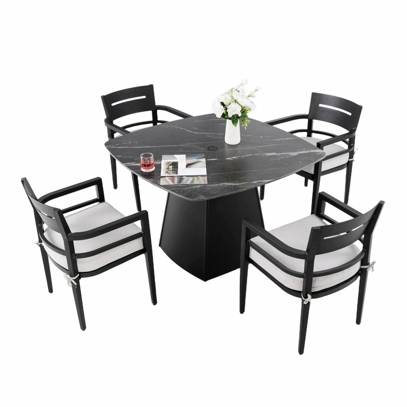 5-Piece Outdoor Pedestal Dining Set, One Table With 4 Armchairs For Patio