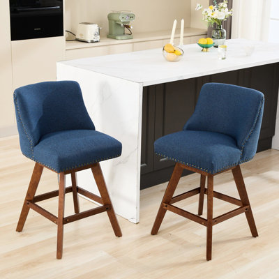 Siège de bureau pivotant de 26 po de hauteur, 2 places, revêtement en tissu bleu, 360 degrés pour la salle à manger, rembourrage en mousse souple et ressort en acier, dossier courbé, conception américaine, fabrication en bois d'hévéa
