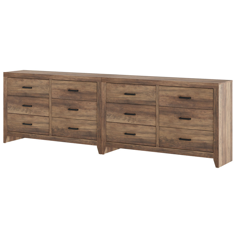 Rustic Brown 6-Drawer Dresser, 53" X 2 For A Total Length Of 106" With Ample Storage Space