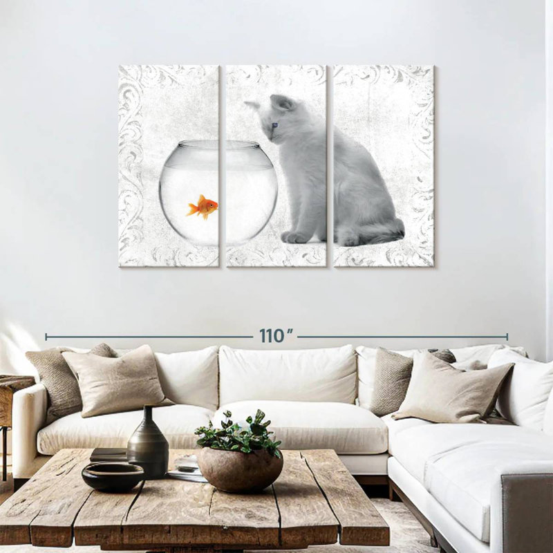 Brampt poisson rouge et chat, H 48 po x l 74 po