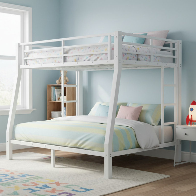 Lit superposé au-dessus de très grand lit en métal pour adolescents et adultes, Double TG sur grand, Blanc