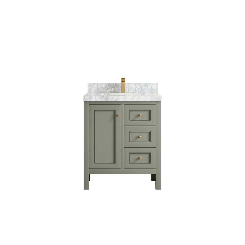 30 po Nashville X P 22 po D Meuble-lavabo simple avec 2 po Marbre de Carrare, Noir, Or brossé