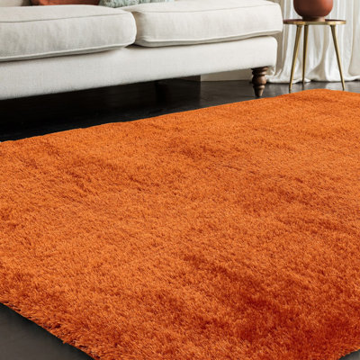 Orange Plain Luxurious Modern Shaggy Easy To Clean For Bedroom Dining Room Living Room