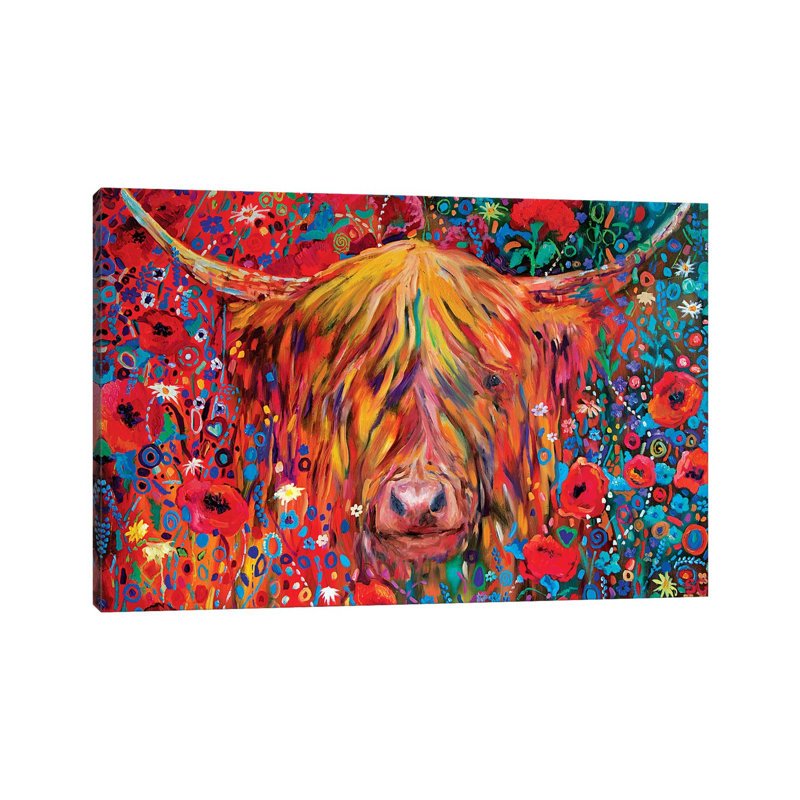 Poppy Cow by Sue Gardner - Painting on Canvas, Wrapped Canvas, 101.6 cm H x 66.04 cm W x 3.175 cm D
