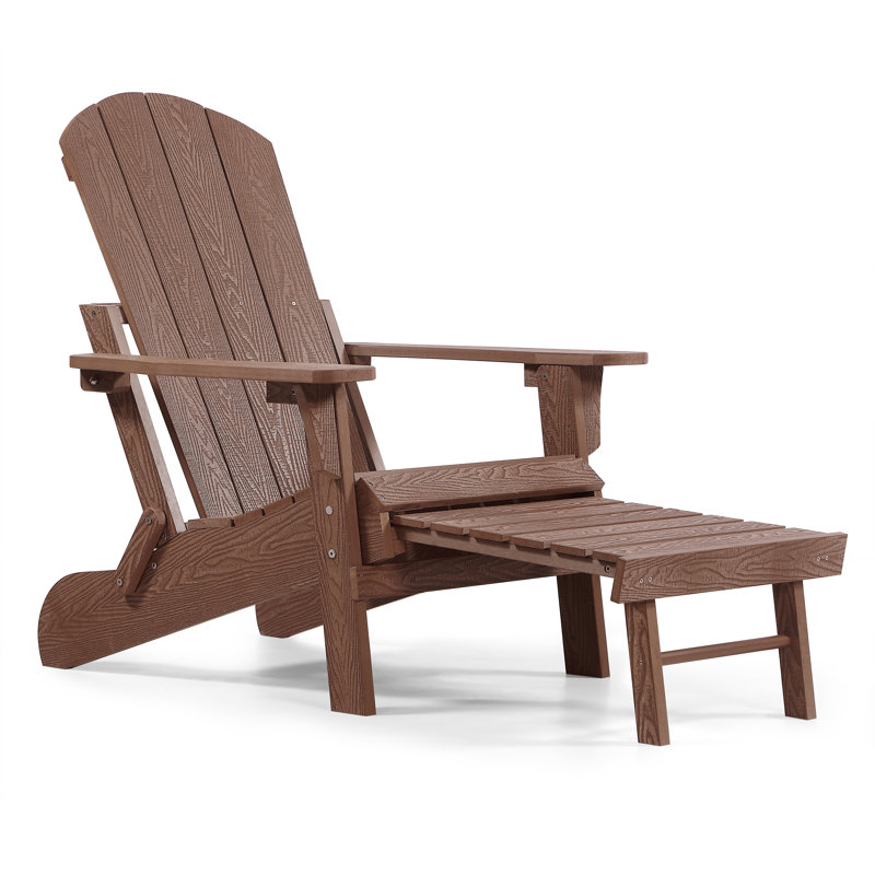 Morphew Foldable Outdoor Adirondack Chair With Ottoman, Oak Brown
