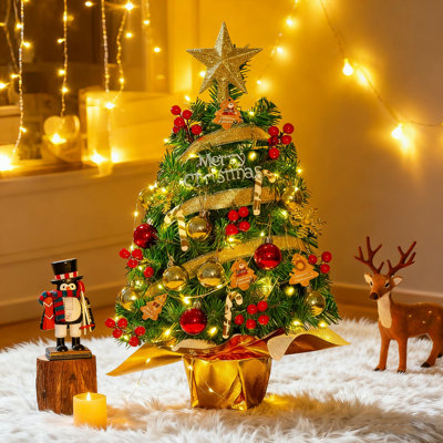 52Cm Desktop Christmas Tree With Light Decoration Set, Small Holiday Home And Office Decoration, Holiday Gift