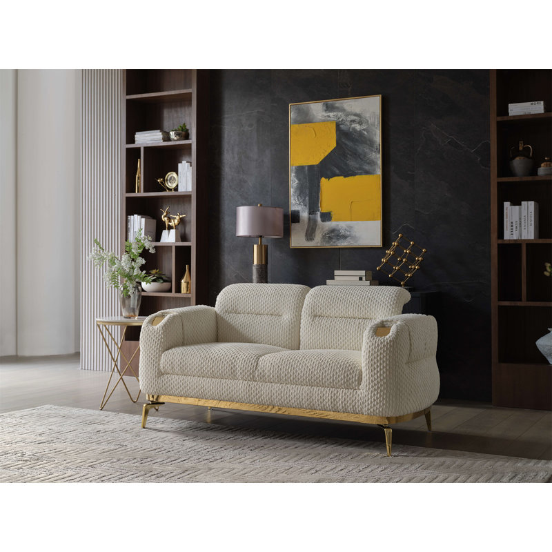 Causeuse Zoe de style moderne faite de bois et d'accents dorés crème  , Crème