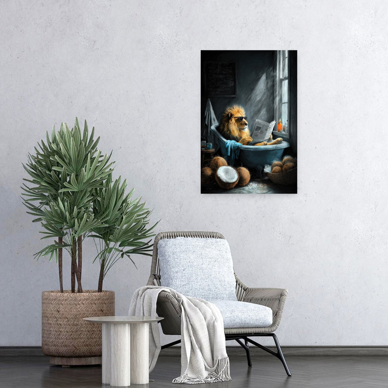Lion In Bathtube 2 1 Piece Wrapped Canvas Wall Art, 60.96 cm H x 40.64 cm W