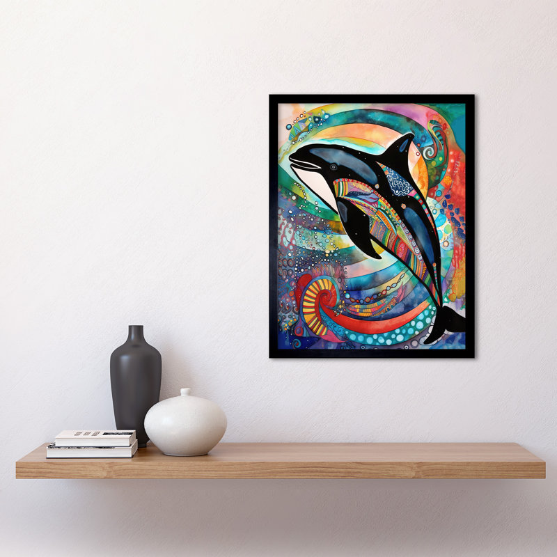 Orca Jumping Out Of Sunset Colour Waves - Single Picture Frame Print