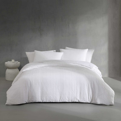 Calvin Klein Puckered Grid White Duvet Cover Set