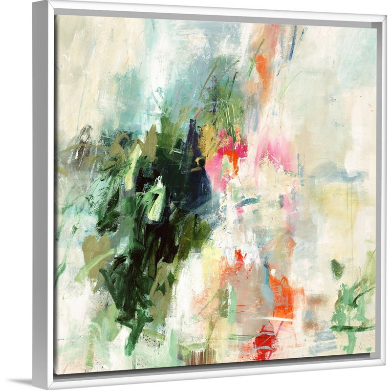 « jealous hearts », peinture sur toile, H 31,7 po x l 31,7 po x P 1,75 po, Cadre flottant blanc