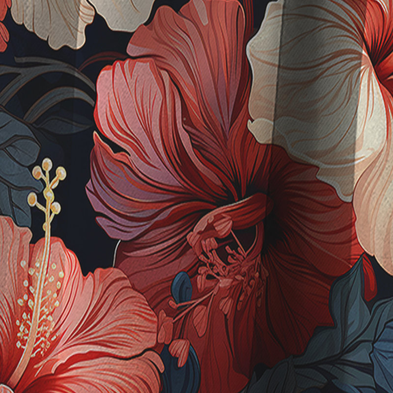 Hibiscus Twilight Ii motif tropical - rideau floral - rideau occultant floral - 1 panneaux, L 52 po x L 108 po