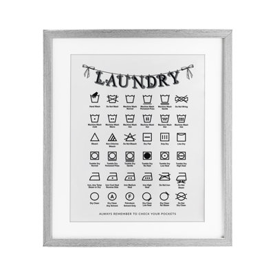 «Vintage Style Laundry Symbols», impression encadrée sous verre, signée lettrée et doublée