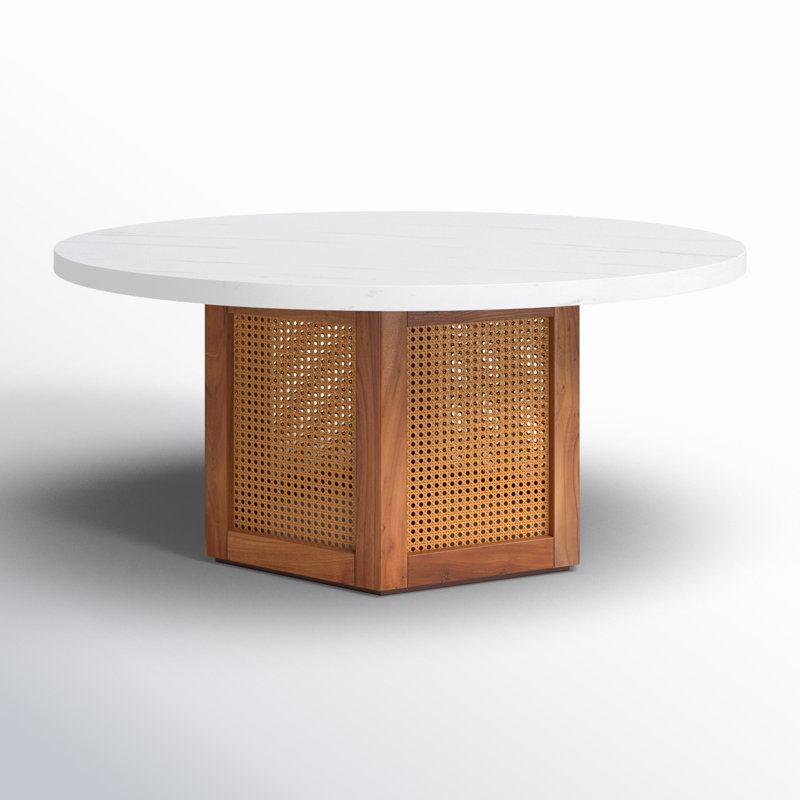 Table basse Pacetti, Plateau en faux marbre blanc / base brune