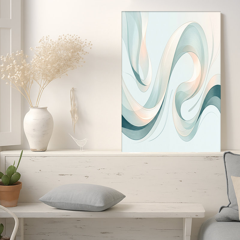 Toile abstraite flottante bleu sarcelle et crème, 24"H x 36"W