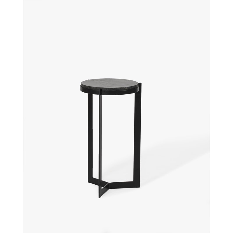 Table d'appoint en marbre Bowden avec base unie noire, Noir, Noir