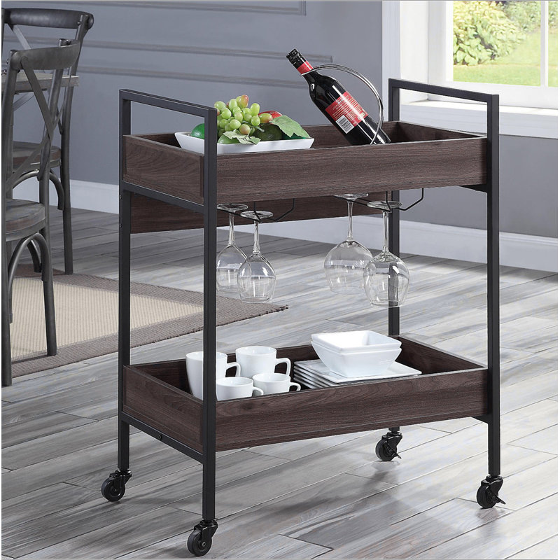 Rectangular Serving Cart With 2 Tier Shelf