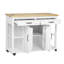 Îlot de cuisine 47 po en bois d'hévéa avec table extensible, support de rangement, tiroirs, armoires et prise de courant intégrée, blanc-398403435