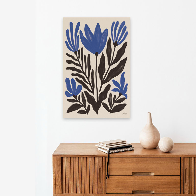 Simple pétales II bleu - art floral crème bleu-noir, H 24 po x l 16 po
