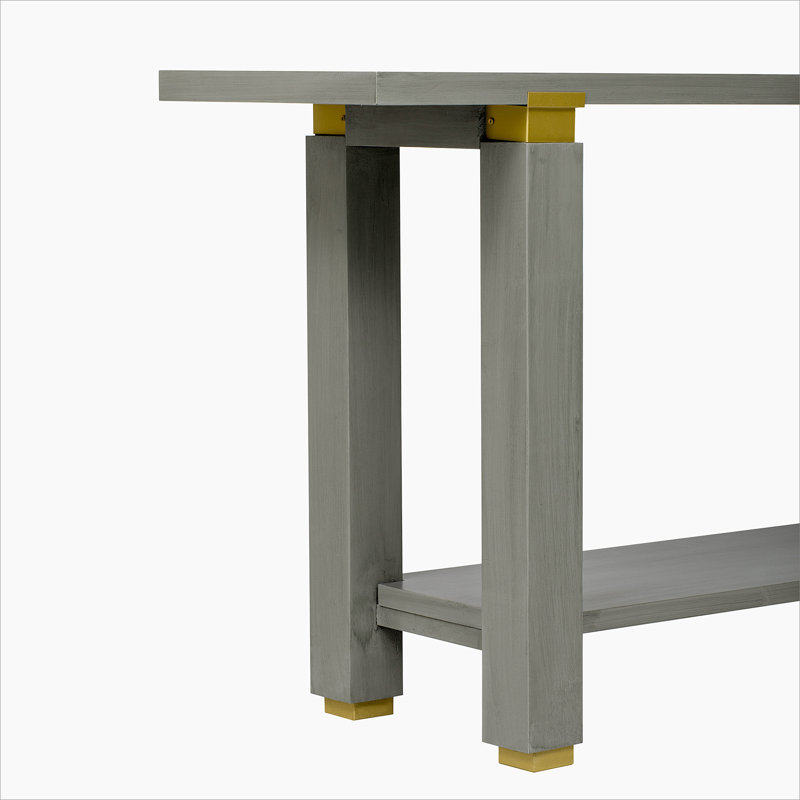 Console moderne minimaliste avec accents en bois massif et en métal, tablette intégrée pour des espaces de vie polyvalents