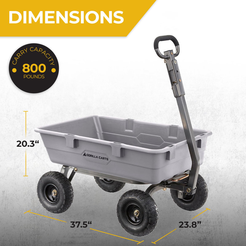 Chariot de jardin à benne basculante en poly robuste avec capacité de 800 lb