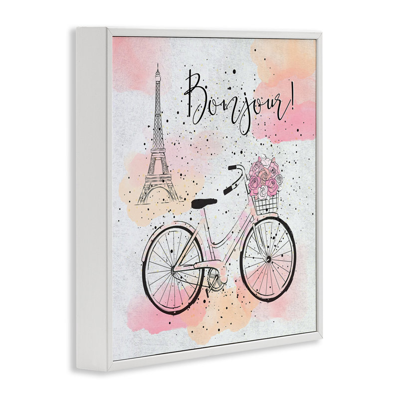 Bonjour Paris et vélo, estampe numérique encadrée par Martina Pavlova, Giclée encadrée blanc bord de mer, H 17 po x l 17 po