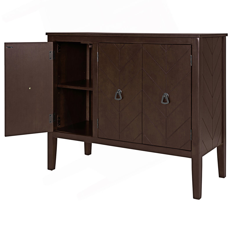 Storage Sideboard With 3 Retro Metal Handles And Adjustable Shelf, Brown