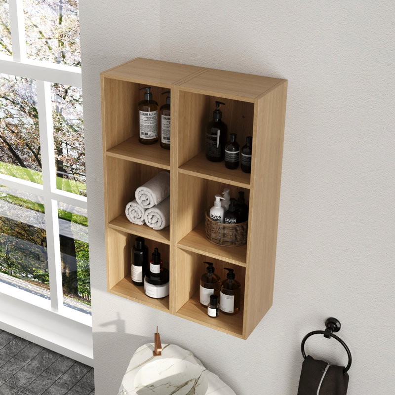 Tablettes de rangement pour salle de bain 24 po Tinku, H 35,49 po x l 24 po x P 9,86 po, Naturel