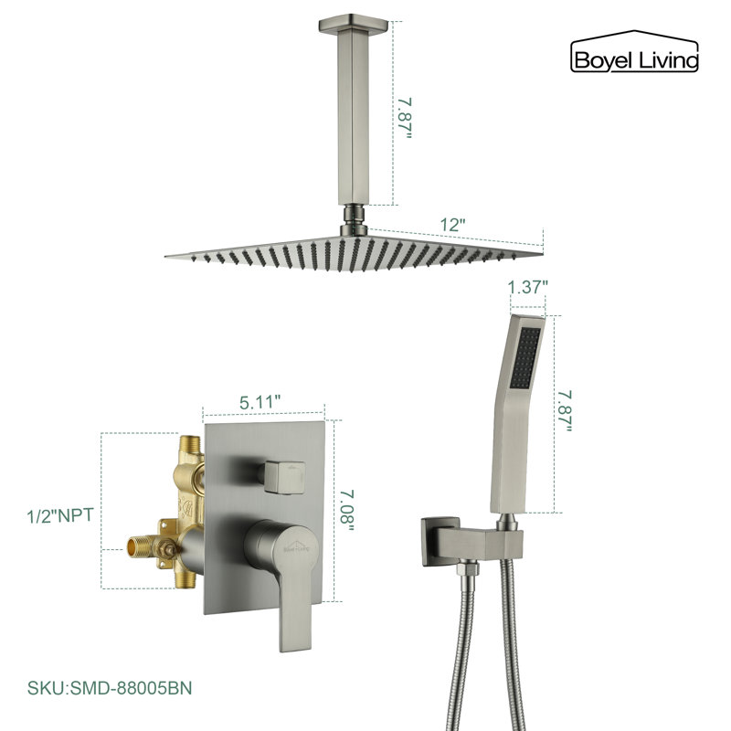 Système de douche complet avec valve brute, Nickel brossé
