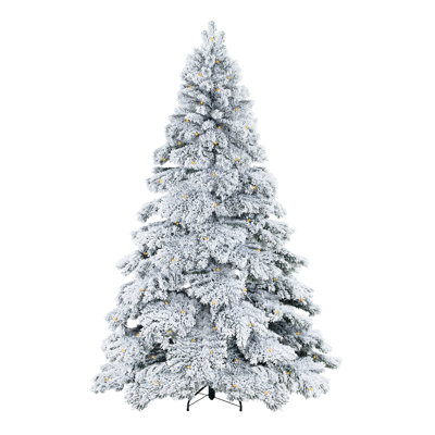 Traditional Snow Flocked Christmas Tree with Lights, Prelit with Stand