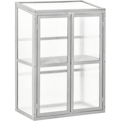 Outsunny Wooden Cold Frame Greenhouse, Shelf, 76 x 47 x 110cm, Light Grey