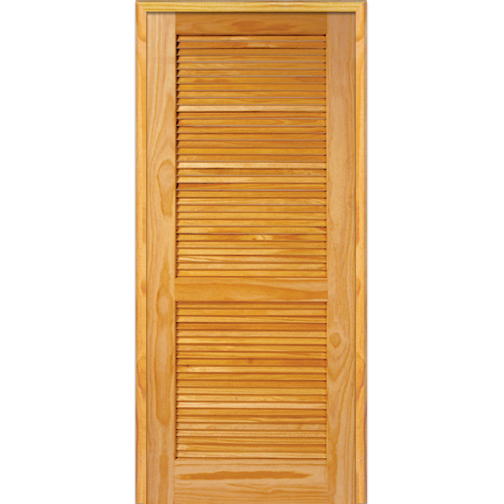 Stile And Rail Planked Collection 80'' Solid + Manufactured Wood Louvered Prehung Door MMI DOOR 