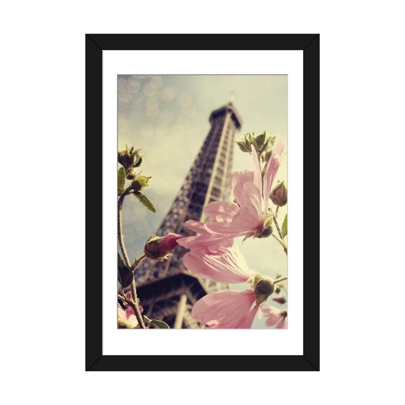 « paris est fleuri » sur toile, Papier d'art encadré noir, Blanc, H 24 po x l 16 po x P 1 po
