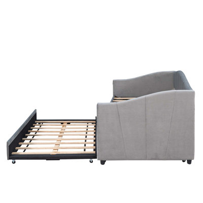 Upholstered Daybed Sofa Bed With Trundle And Wood Slat -  Everly Quinn, 5826A715FFD84162AFC24B702224256C