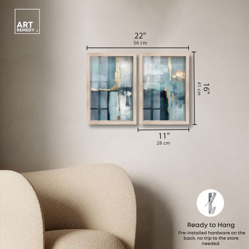 Ensemble de 2 panneaux dorés de luxe bleu , Crème, crème, H 16 po x l 11 po