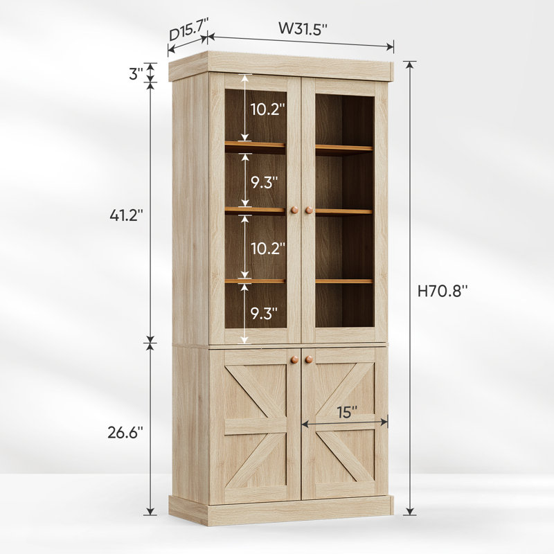 Hazeghi Double Glass Doors and Four Layers of Adjustable Shelving &Bookcase, Brown