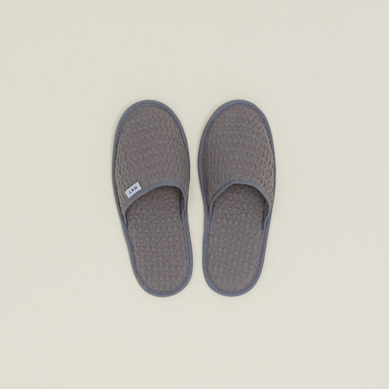 Pantoufles simples en coton gaufré, Grand, Gris foncé