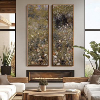 Ensemble de 2 toiles encadrées 20 x 60 pouces Vintage Floral and Landscape