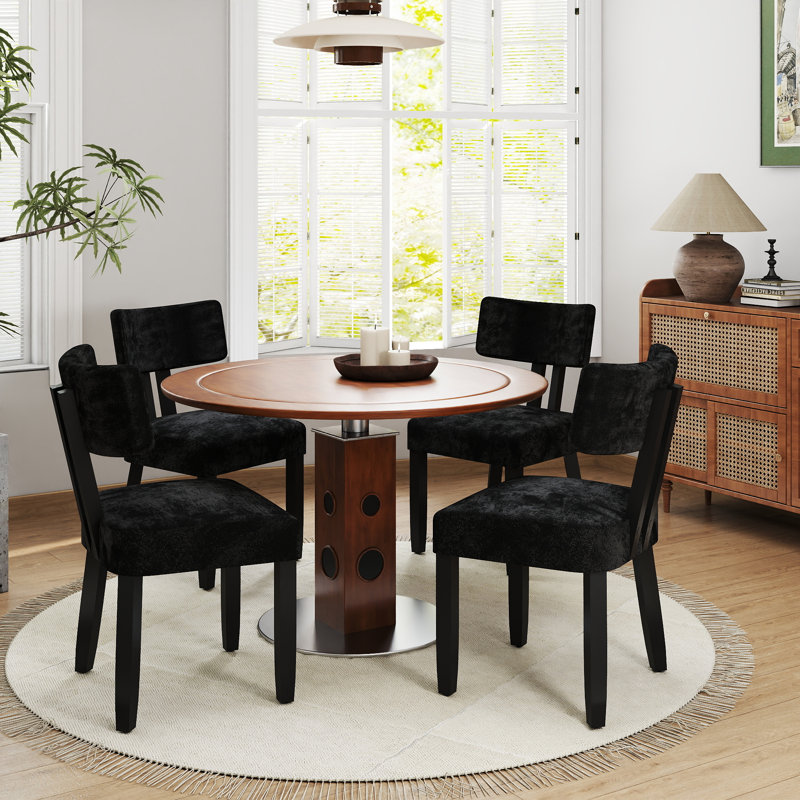 16.25" H Mid-century Modern Fabric Upholstered Dining Chairs, Black