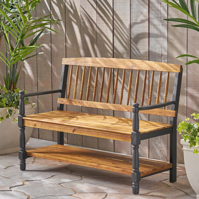 Banc Classic Imperial, design avec tablette, bois, finition avec accoudoirs noirs, siège d'une profondeur de 52,25 po, siège 17,75 po