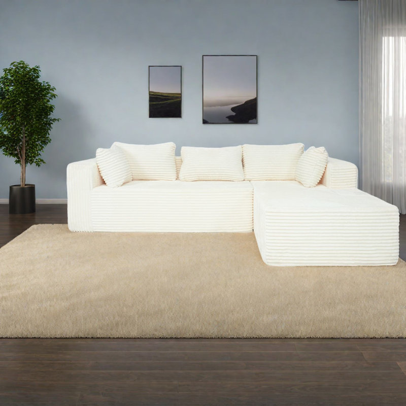 Canapés modulaires à compression, canapé en L moderne de 100 pouces en velours côtelé pour la maison