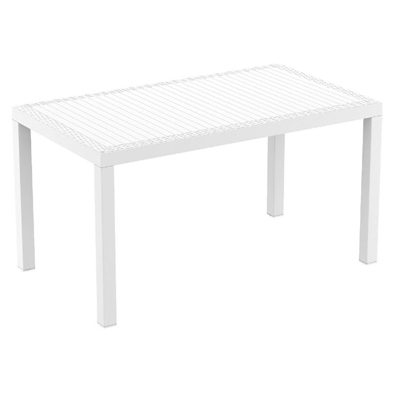 Table de salle à manger en résine à lattes pour l'extérieur, Blanc, L 31,5 po x L 55 po x H 29 po