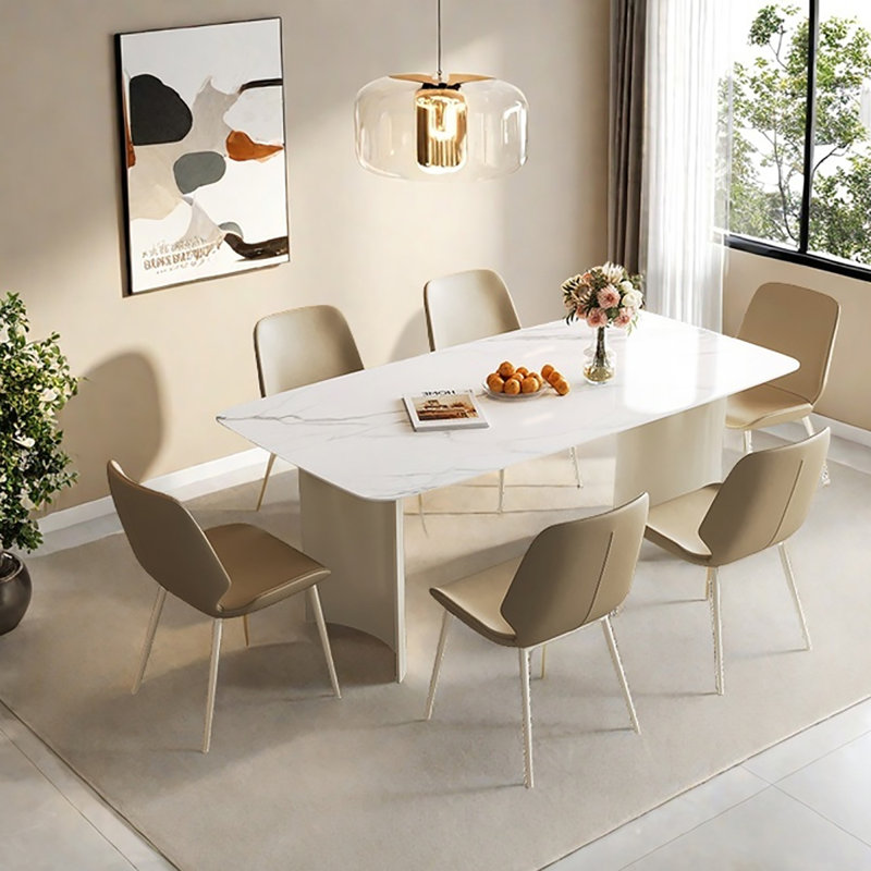 Modern Rectangular Dining Table with Rock Slab, 31.9"H x 55.1"L x 31.5"W