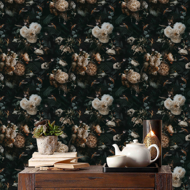 Maxden Peel & Stick Wallpaper Black Floral Roll
