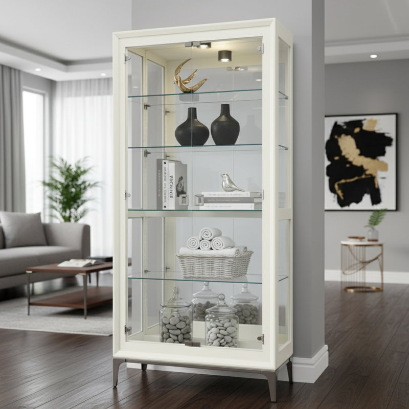 Sheena Lighted Curio Cabinet, Aged Linen