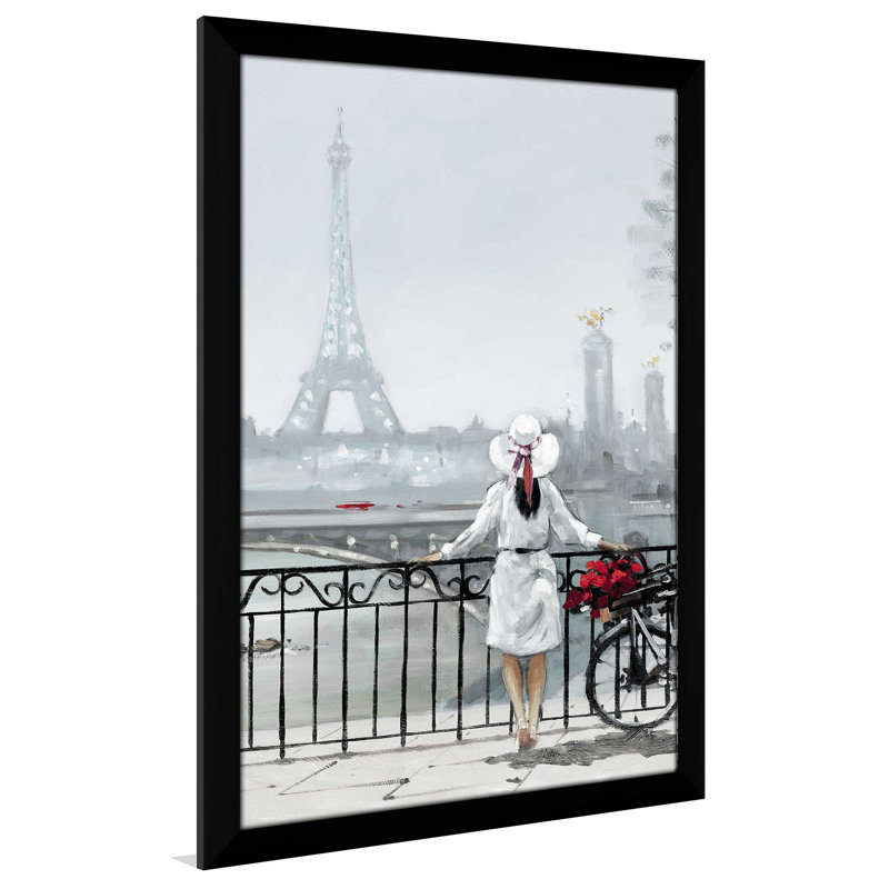 Dame à Paris - Peinture, L 21,5 po x H 27,5 po, Cadre noir